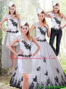 Romantic White and Black Sweetheart 2015 Quinceanera Dress Appliques