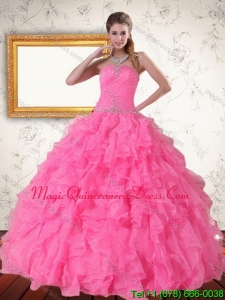 2015 Puffy Strapless Quinceanera Dress with Beading and Ruffles