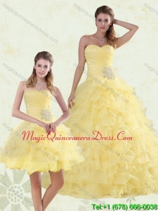 Puffy Beading and Ruffles Sweetheart Quinceanera Dress in Yellow