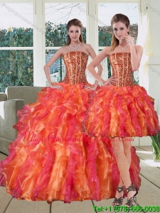 Puffy Multi Color Strapless Quinceanera Dress with Beading and Ruffles