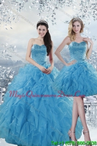 2015 Fashionable Baby Blue Dresses for Quince with Beading and Ruffles