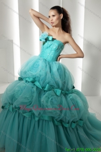 Popular Floor Length 2015 Quinceanera Dresses with Hand Made Flowers and Beading