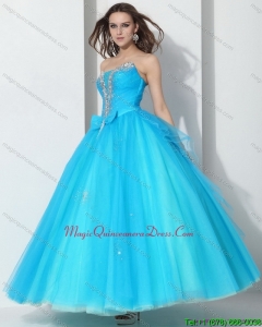 2015 Modern Beading Baby Blue Quinceanera Dresses with Bownot