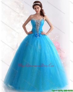 2015 Modern Blue Quinceanera Dresses with Rhinestones and Bowknot