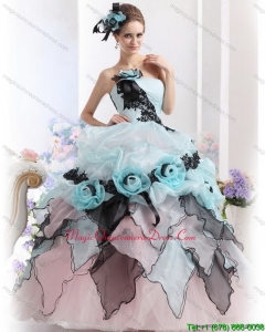 Modern Ruffles Multi Color 2015 Quinceanera Dresses with Hand Made Flowers