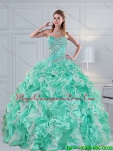 Modest Apple Green Sweetheart 2015 Quinceanera Dresses with Ruffles and Beading