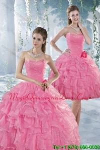 Puffy 2015 Baby Pink Quince Dresses with Beading and Ruffles