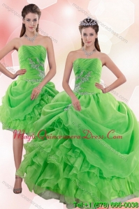 Puffy 2015 Ruffles and Beading Quince Gowns in Spring Green
