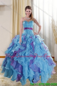 Puffy Multi Color 2015 Quinceanera Dresses with Ruffles and Beading