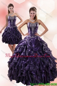 Puffy Sweetheart Ruffled 2015 Quinceanera Dresses with Embroidery