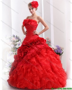 2015 Modern Strapless Dresses for a Quinceanera with Hand Made Flowers