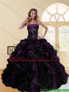 2015 Puffy Multi Color Strapless Quinceanera Dresses with Ruffles and Beading