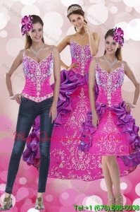 Puffy Pick Ups and Embroidery Multi Color 2015 Quinceanera Dresses with Sweep Train
