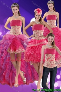 2015 Modern Beading and Lace Quinceanera Dresses in Hot Pink