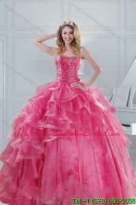 2015 Modern Pink Strapless Sweet 15 Dresses with Beading and Ruffles
