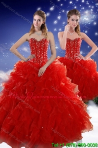2015 Modern Red Sweet 15 Dresses with Beading and Ruffles