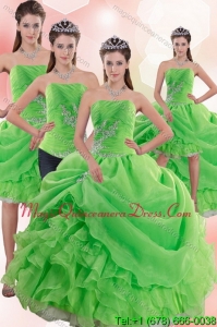 2015 Modern Spring Green Quince Dresses with Ruffles and Beading