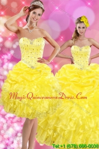 Modern 2015 Sweetheart Yellow Sweet 15 Dresses with Beading and Ruffles