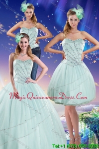 Modern Apple Green Strapless 2015 Quinceanera Dresses with Beading