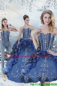 Modern Blue Sweet 15 Dresses with Embroidery and Beading for 2015