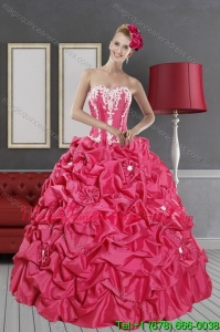 Modern Hot Pink Dresses for Quince with Pick Ups and Appliques