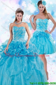 Romantic Appliques and Pick Ups Teal Quinceanera Dresses for 2015