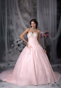 Fashionable Court Train Baby Pink Quinceanera Dresses with Beading