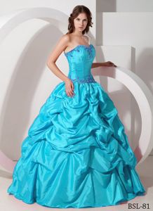 Appliqued Aqua Blue Quinceanera Gown Dresses with Pick-ups Online