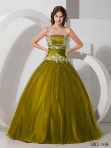 Strapless Appliqued Beaded Olive Green Quinceanera Dresses Online