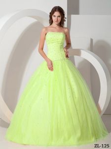 Simple Ball Gown Beaded Yellow Green Quinceaneras Dress under 200