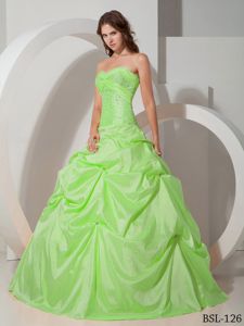 Sweetheart Pick-ups Beaded Spring Green Dress for Quince Clearance