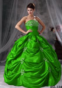 Plus Size Strapless Appliqued Green Quinceanera Dress for Wholesale