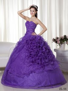 2014 Ruffled Beaded Purple Ball Gown Quinceaneras Dress Fast Shipping