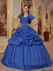 Simple Taffeta Appliqued Blue Quinceanera Gown Dresses with Pick-ups