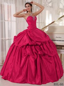 Sweetheart Pick-ups Beaded Coral Red Quinceanera Gown Dress Factory