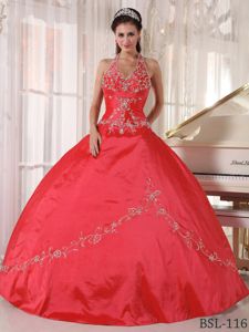 Special Design Halter Red Ball Gown Dress for Quinceanera with Appliques