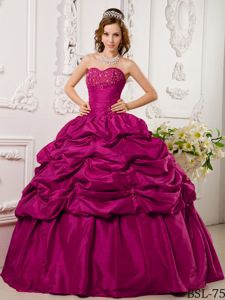 Pick-ups Appliqued Fuchsia Ball Gown Quince Dresses on Promotion