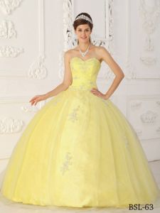 Pretty Appliqued Yellow Ball Gown Sweet Sixteen Dresses for Wholesale