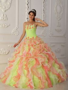 Popular Ruffled Colorful Sweet 16 Dress with Flowers in Antofagasta Chile