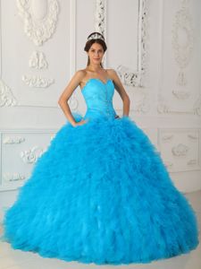 The Best Aqua Blue Ball Gown Sweet Sixteen Dresses with Beading on Sale