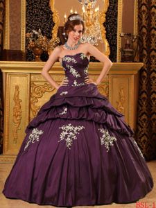 Mature Appliqued Dark Purple Quinceanera Gown with Pick-ups on Sale