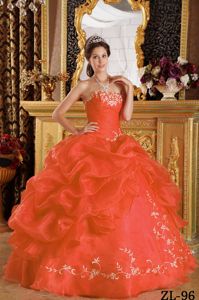 Impressive Rust Red Quinceanera Dress with Embroidery and Pick-ups