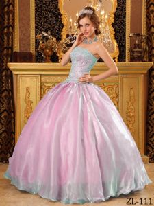 Low Price Strapless Organza Beaded Two-toned Quince Dresses in Vogue
