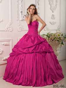 Fuchsia Sweetheart Floor-length Dresses for Quinceanera with Pick-ups and Lace Up