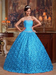 Best Appliqued Strapless Floor-length Quinceanera Gown Dress in Blue with Beading