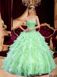 Apple Green Sweetheart Floor-length Dress for Quinceanera with Beading and Ruffles