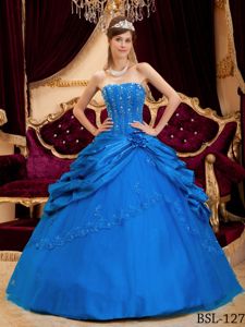 Strapless Princess Quinceanera Gown Dresses in Blue with Beading in Copperas Cove