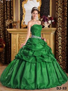 Strapless Floor-length Quinceanera Gown Dress in Green with Pick-ups in Cookville