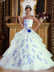 Impressive Appliqued White Strapless Princess Quinceanera Dresses in Double Oak