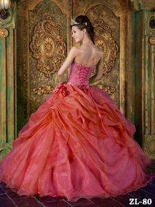 Red Strapless Floor-length Sweet 16 Dresses with Flowers and Pick-ups in Denison